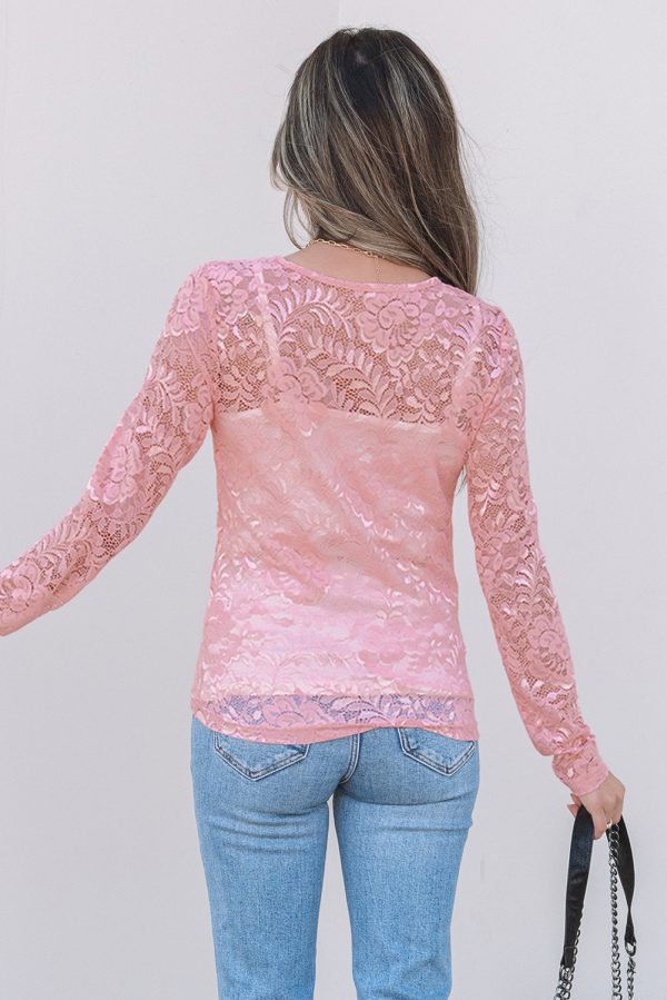 Blossom Floral Lace Sheer Long Sleeve Top - Image 2
