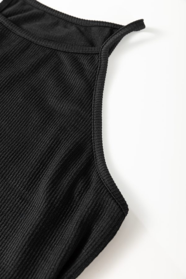 Black Racerback Ribbed Knit Drawstring Bodycon Dress - Image 8