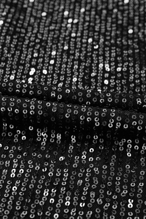 Black Sequin V Neck Flutter Sleeve Wide Leg Jumpsuit - Image 8
