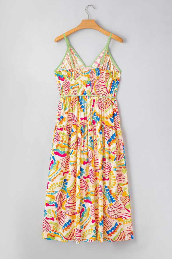 Orange Abstract Print Spaghetti Strap Piping Detail Maxi Dres - Image 7