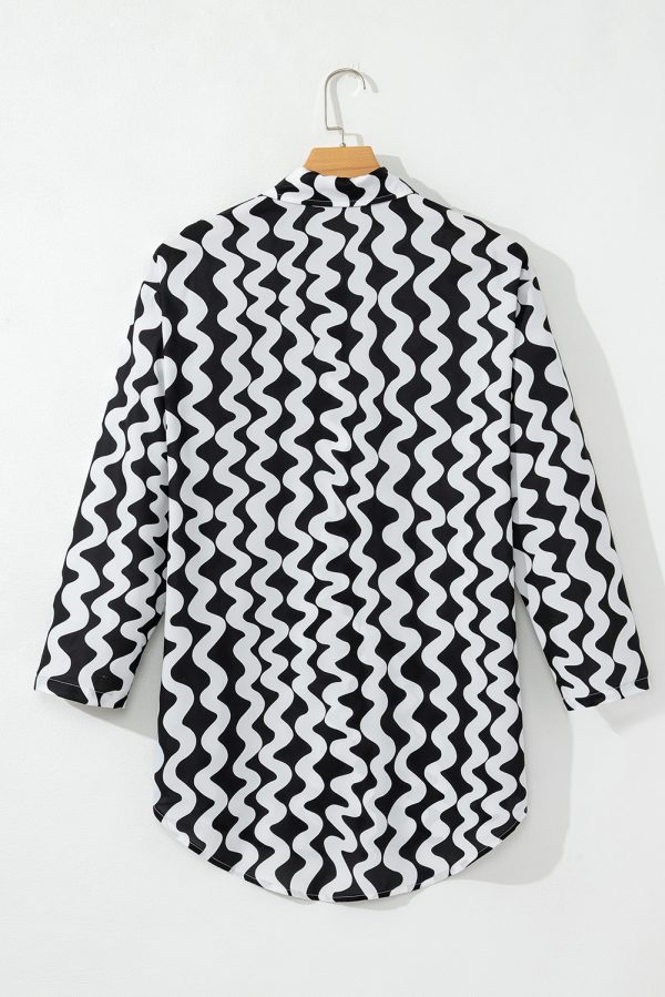 Black Stripe Print Loose Fit Open Front Beach Cover Up - Image 11