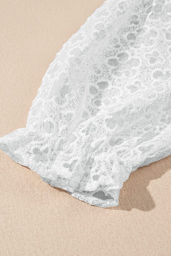 White Floral Lace Puff Sleeve Empire Waist Mini Dress - Image 9