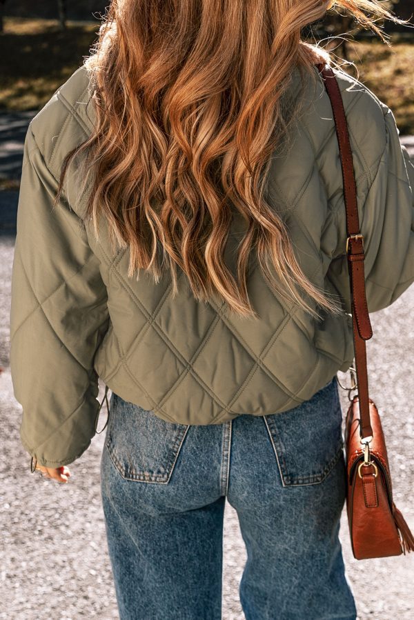 Jungle Green Teddy Collar Flap Pockets Quilted Puffer Jacket - Image 2