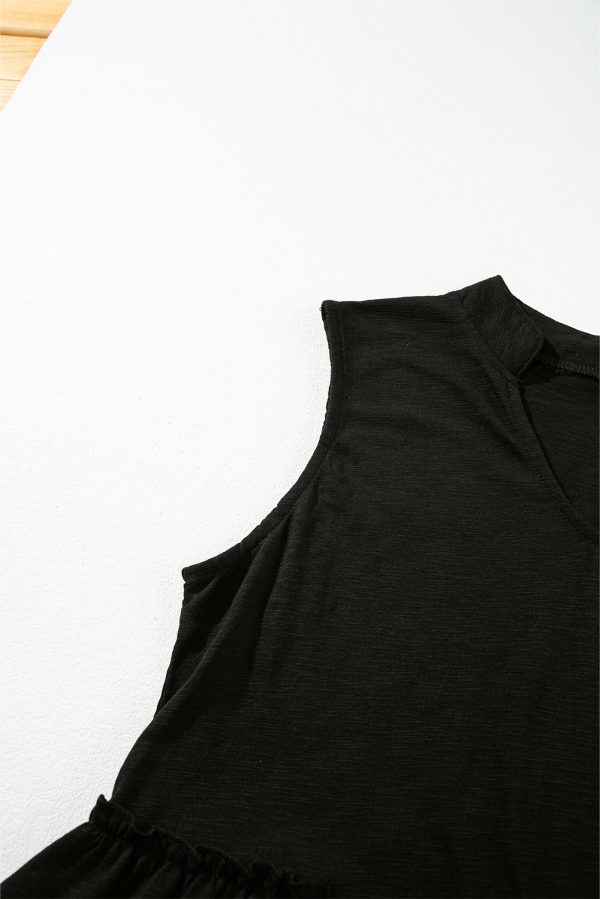 Black Split V Neck Tiered Flowy Sleeveless Dress - Image 10