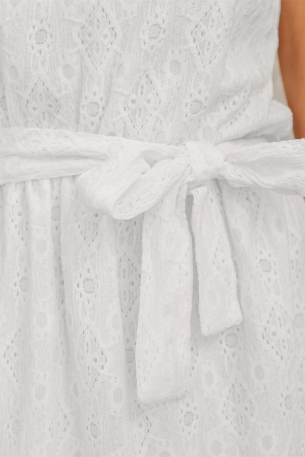 White Lace Sleeveless Knot Hollow Out Back Tied Waist Mini Dress - Image 13