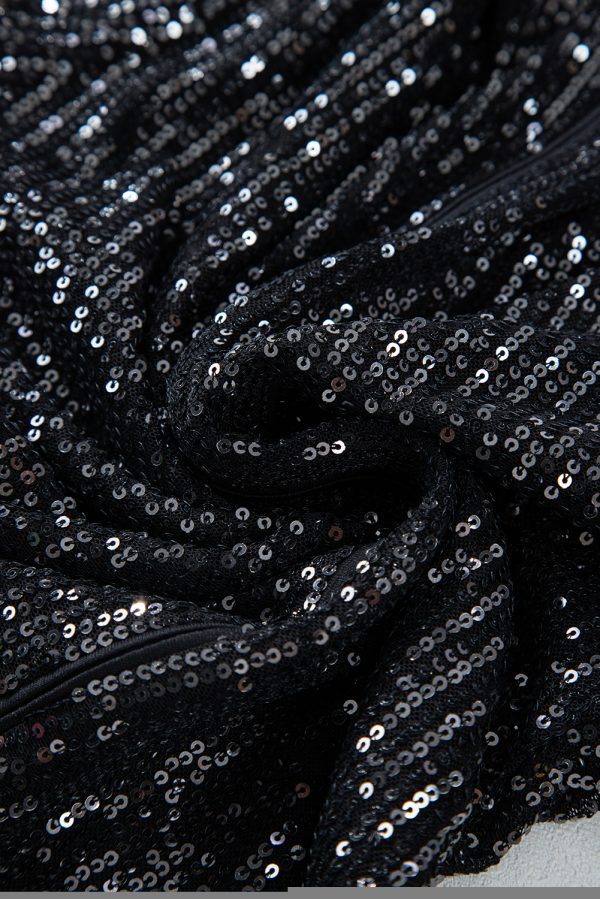 Black Sequin V Neck Zipped Long Sleeve Bodysuit - Image 10