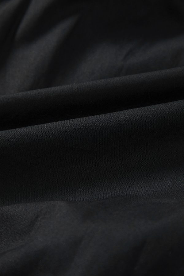 Black Shirt Style Button Down Puff Sleeve Ruffle Hem Dress - Image 6