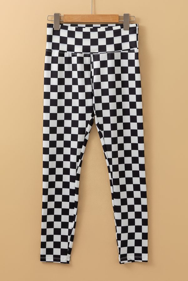 Khaki Checkered Pattern High Waist Skinny Leggings - Image 10