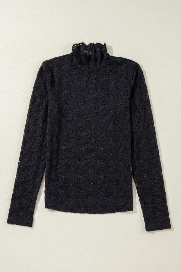 White Floral Lace High Neck Long Sleeve Top - Image 16