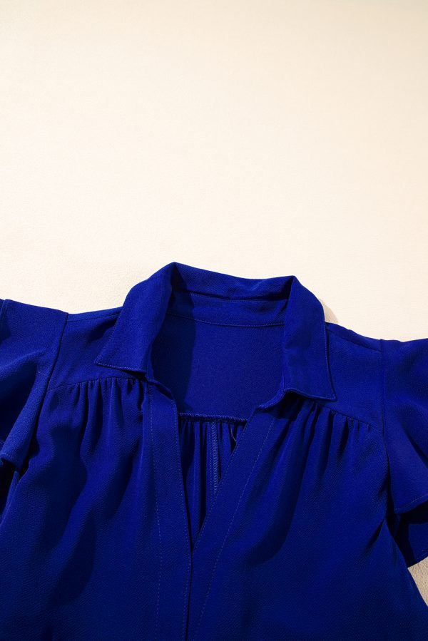 Bluing Ruffled Short Sleeve Collared V Neck Tiered Midi Dress - Image 7