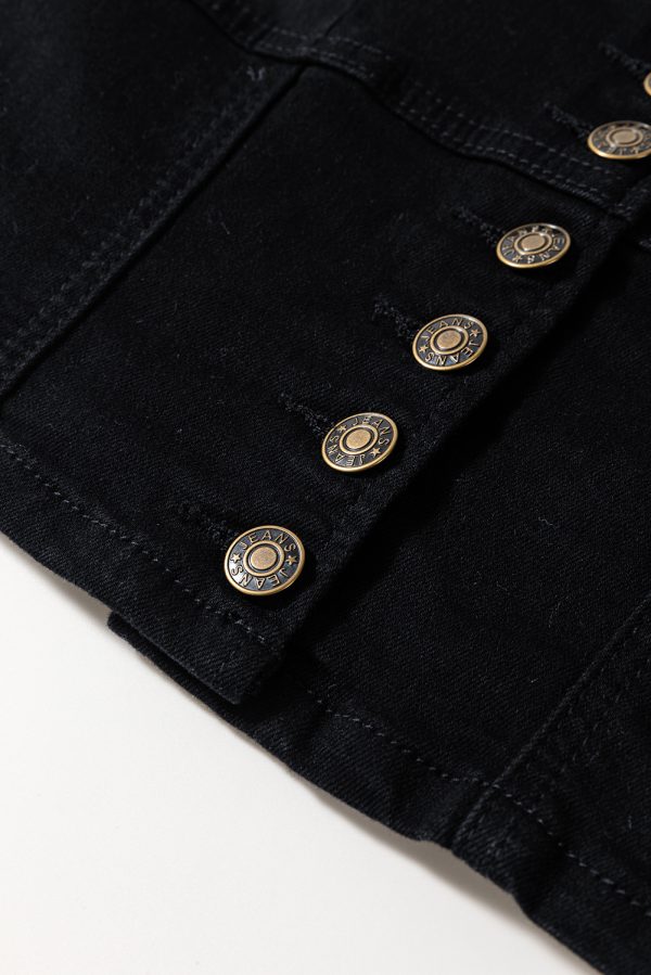 Black Acid Wash Buttoned Cropped Slim Denim Tank Top - Image 6