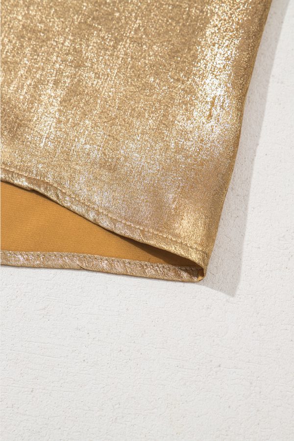 Gold Metal Textured Round Neck Casual Tank Top - Image 8