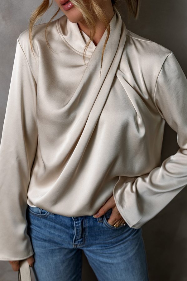 Jet Stream Satin Cross Front Slit Back Blouse - Image 4