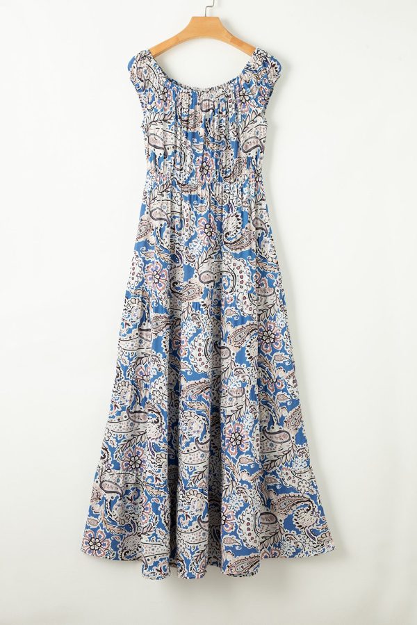 Blue Boho Paisley Print Off Shoulder Maxi Dress - Image 9