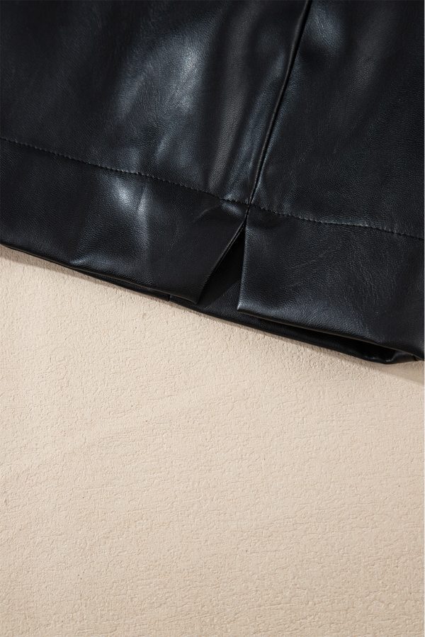 Black PU Leather Side Slits Slim Fit High Waist Mini Skirt - Image 6