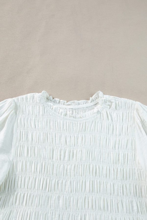 White Tie Short Sleeves Smocked Ruffle Mini Dress - Image 6