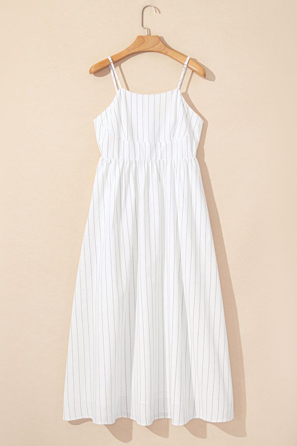 Beige Stripe Spaghetti Strap Pocketed High Waist Maxi Dress - Image 6