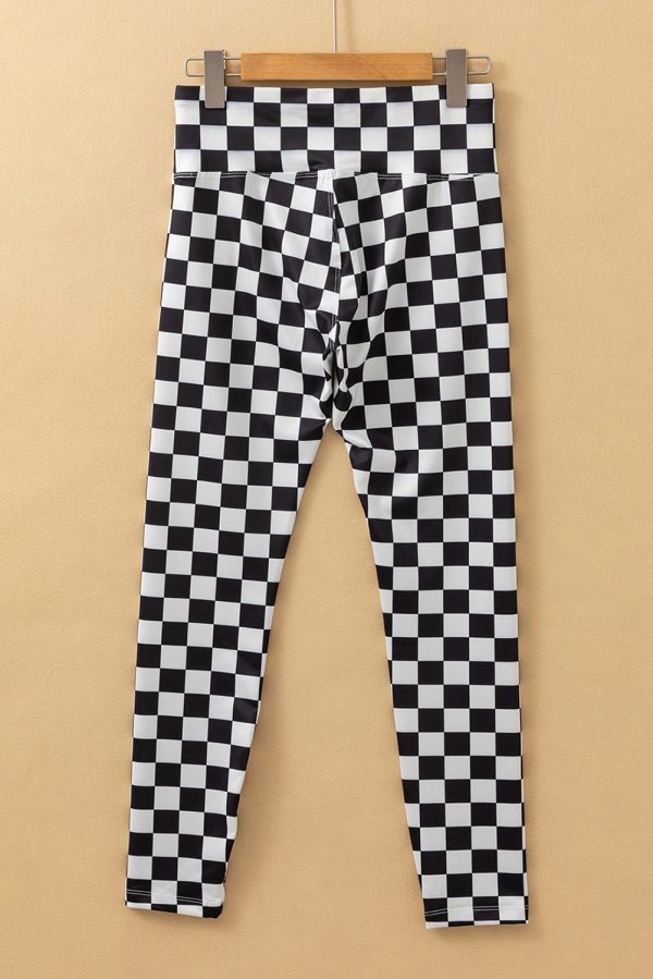 Khaki Checkered Pattern High Waist Skinny Leggings - Image 11