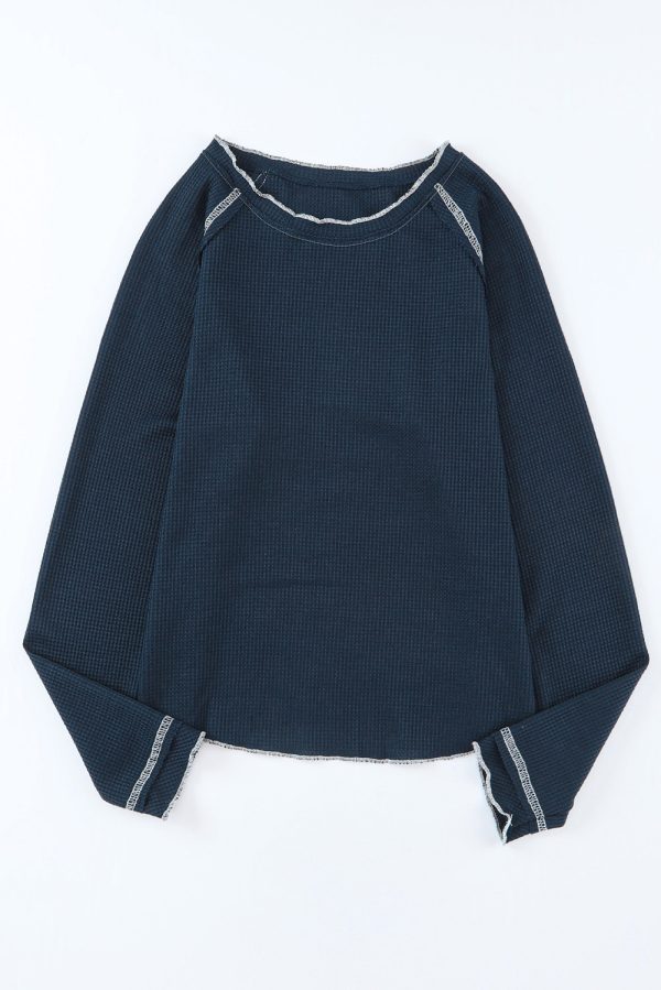 Black Textured Round Neck Long Sleeve Top - Image 24