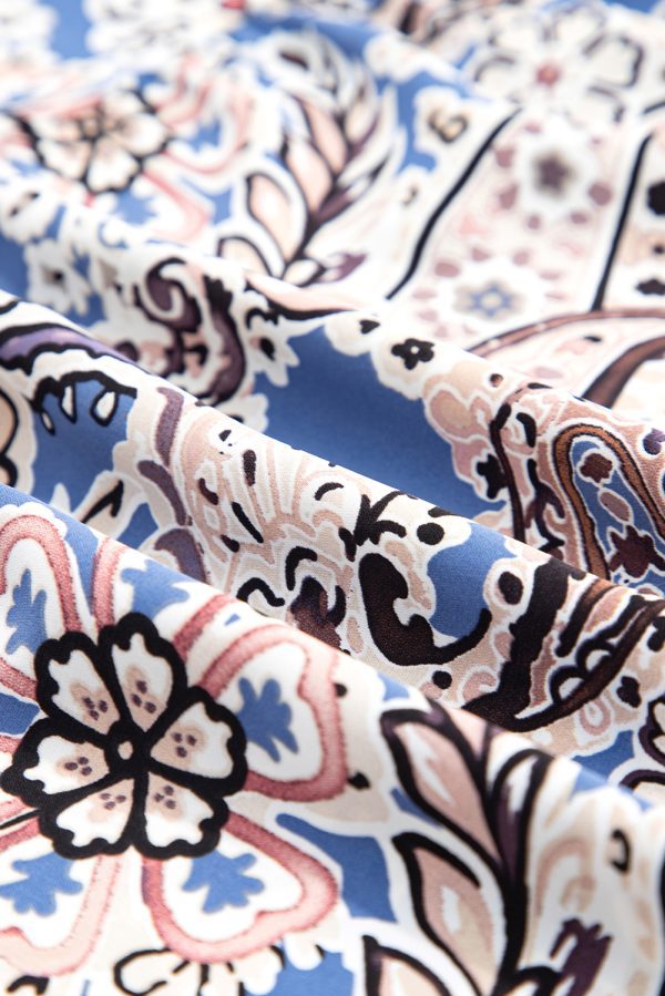 Blue Paisley Print Twist Detail Smocked Back Spaghetti Straps Long Dress - Image 7