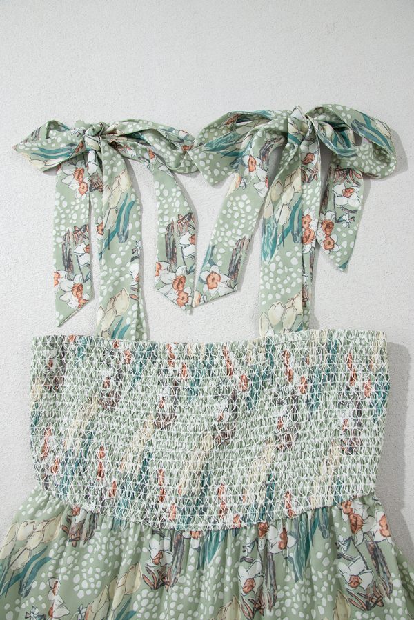 Gray Floral Knotted Strap Smocked Tiered Ruffle Mini Dress - Image 8