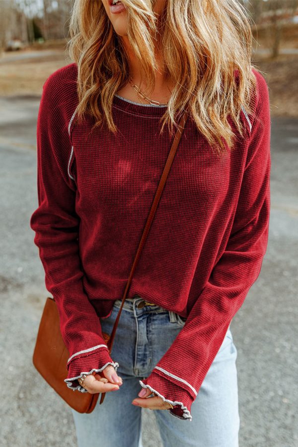 Black Textured Round Neck Long Sleeve Top - Image 18