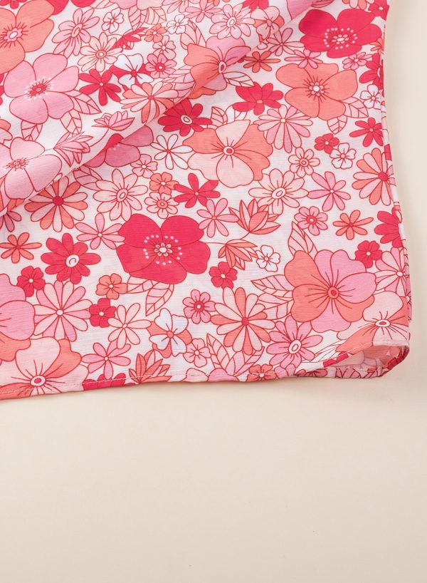 Pink Boho Floral V Neck Kimono Style Blouse - Image 9