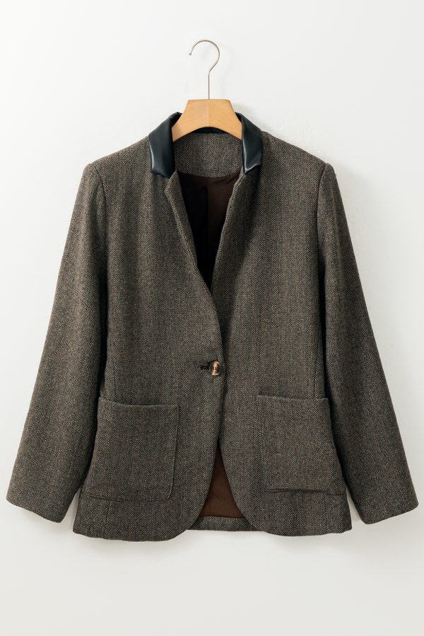 Desert Palm Twilled Single Breasted Lapel Blazer Coat - Image 4