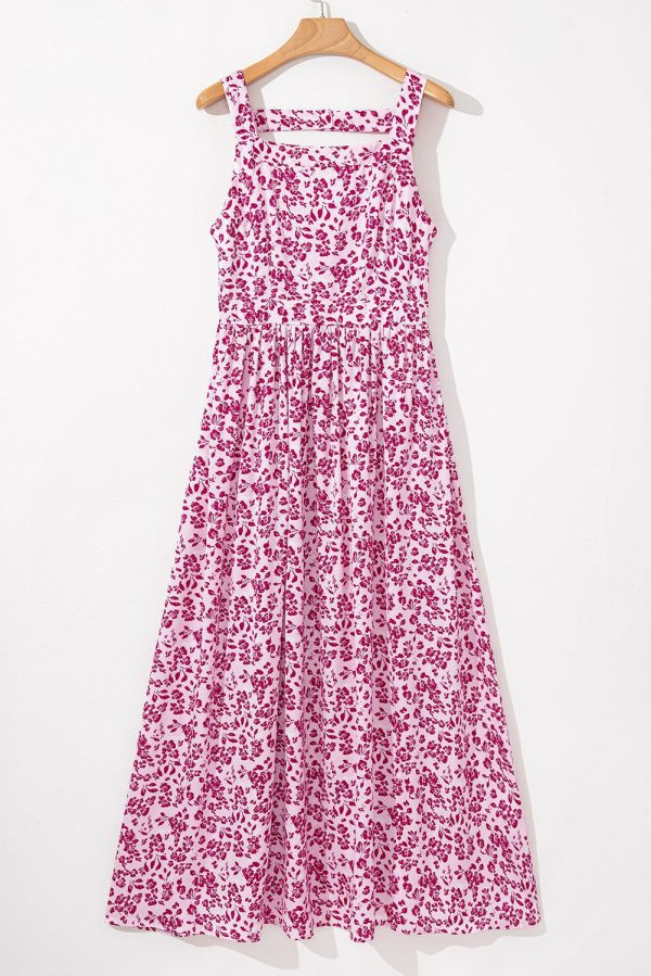 Pink Floral Cutout Back Empire Waist Sleeveless Maxi Dress - Image 6