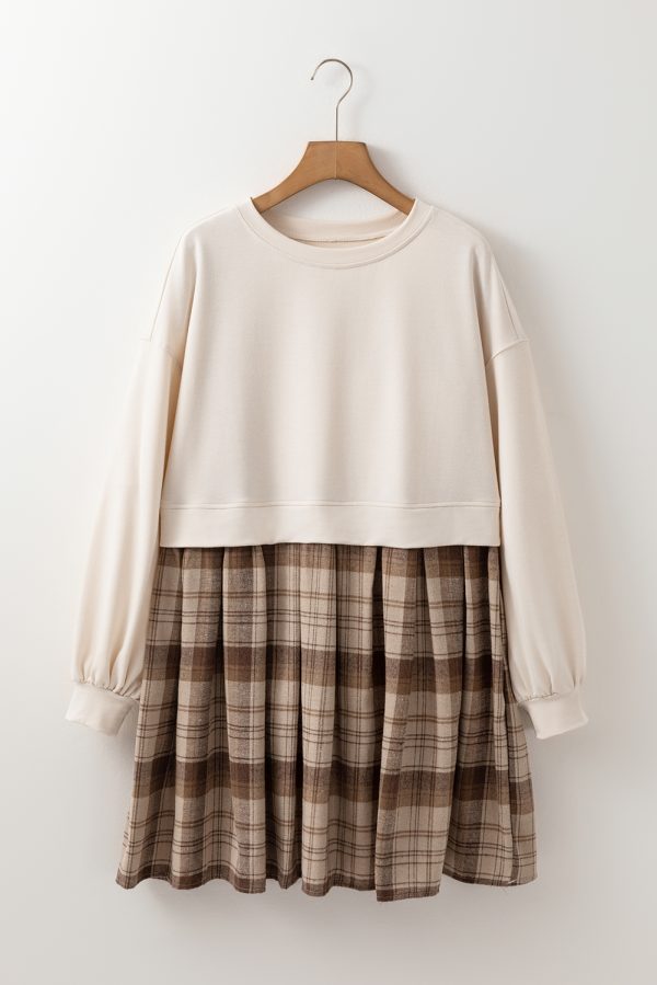 Black Plaid Patchwork High Waist Sweatshirt Mini Dress - Image 15