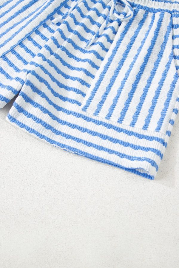 Pink Stripe Knitted Short Sleeve Top and Drawstring Shorts Set - Image 16