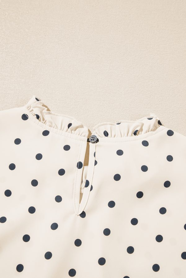 Apricot Polka Dot Print Frilled Collar Lantern Sleeve Blouse - Image 13
