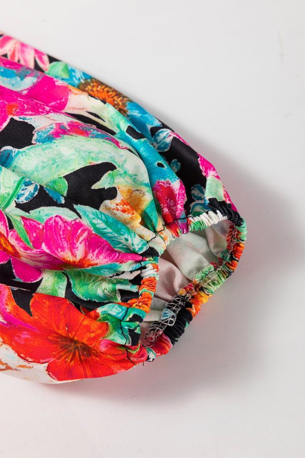 Multicolour Floral Print Bubble Sleeve V Neck Ruffled Blouse - Image 6