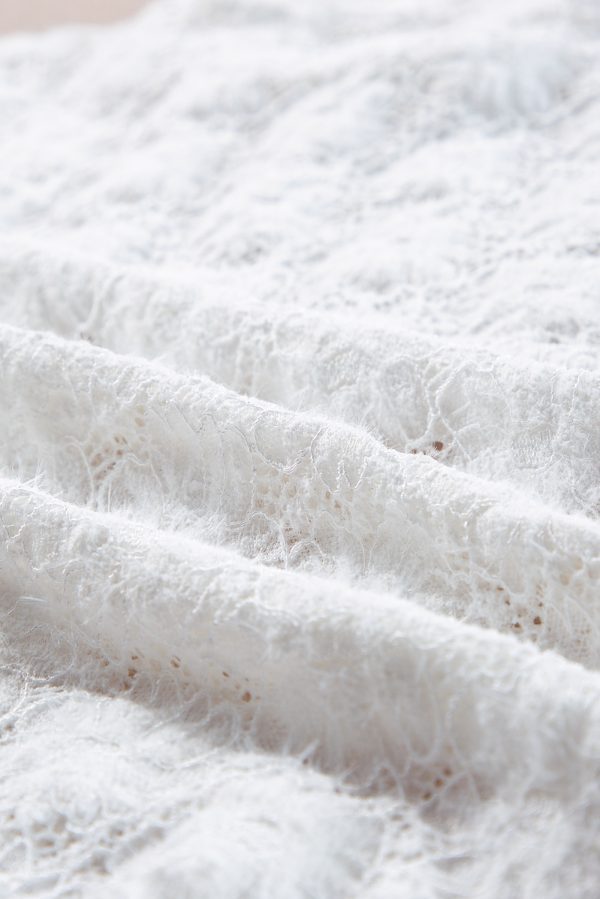 White Floral Lace High Neck Long Sleeve Top - Image 8