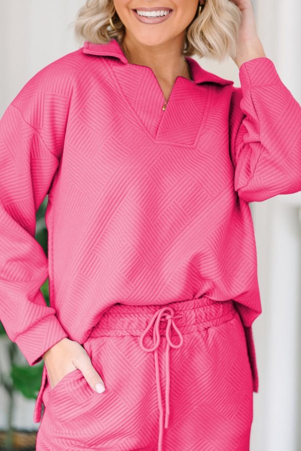 Light Grey Solid Textured Collared V Neck Top and Wide Leg Pants Set - Image 21