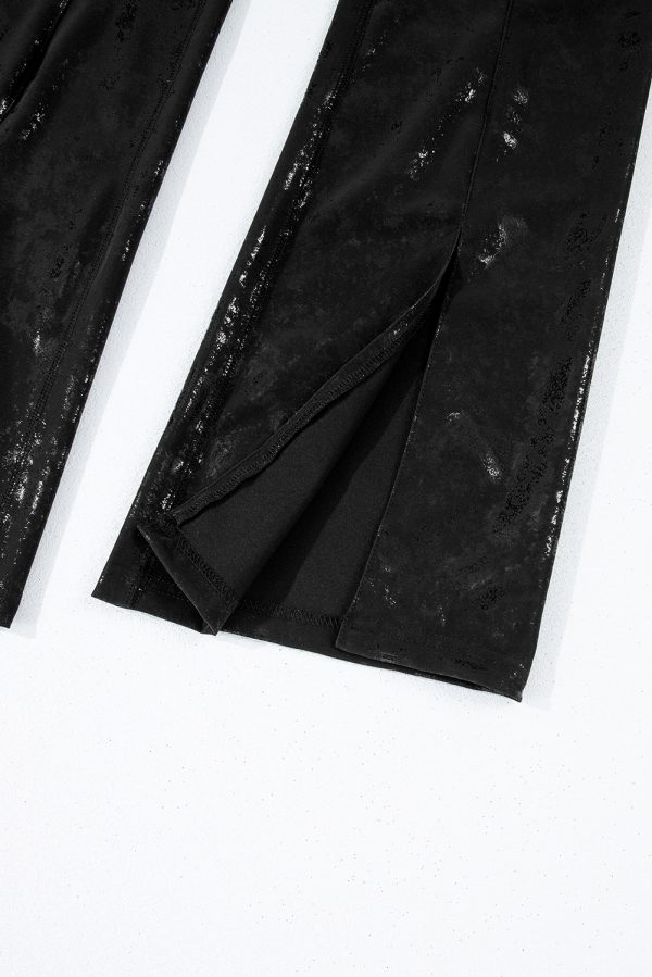 Black Faux Leather Splits High Waist Leggings - Image 7