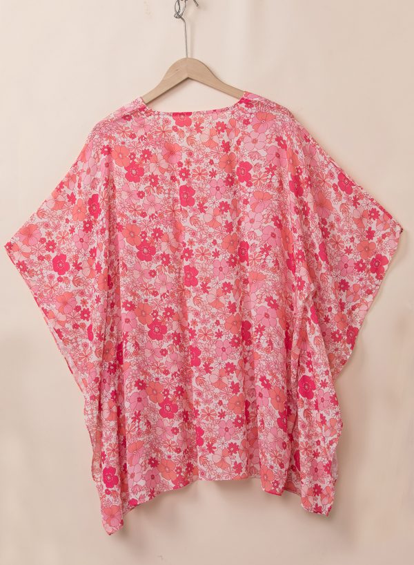 Pink Boho Floral V Neck Kimono Style Blouse - Image 7