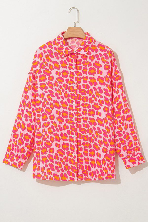 Rose Leopard Printed Button Up Loose Shirt - Image 5