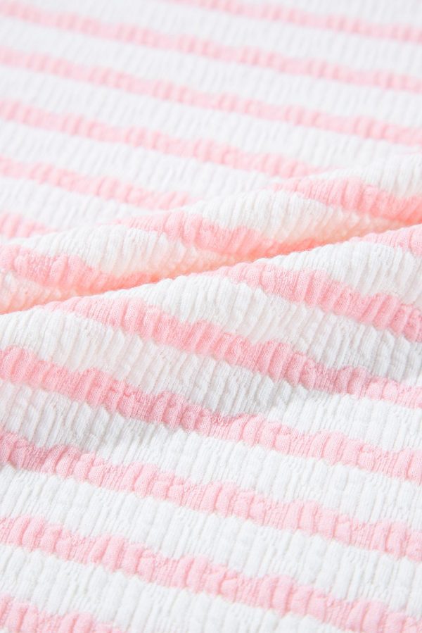 Pink Stripe Knitted Short Sleeve Top and Drawstring Shorts Set - Image 12