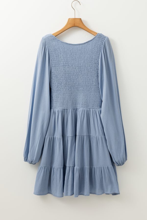 Ashleigh Blue Long Sleeve V Neck Smocked Tiered Mini Dress - Image 5