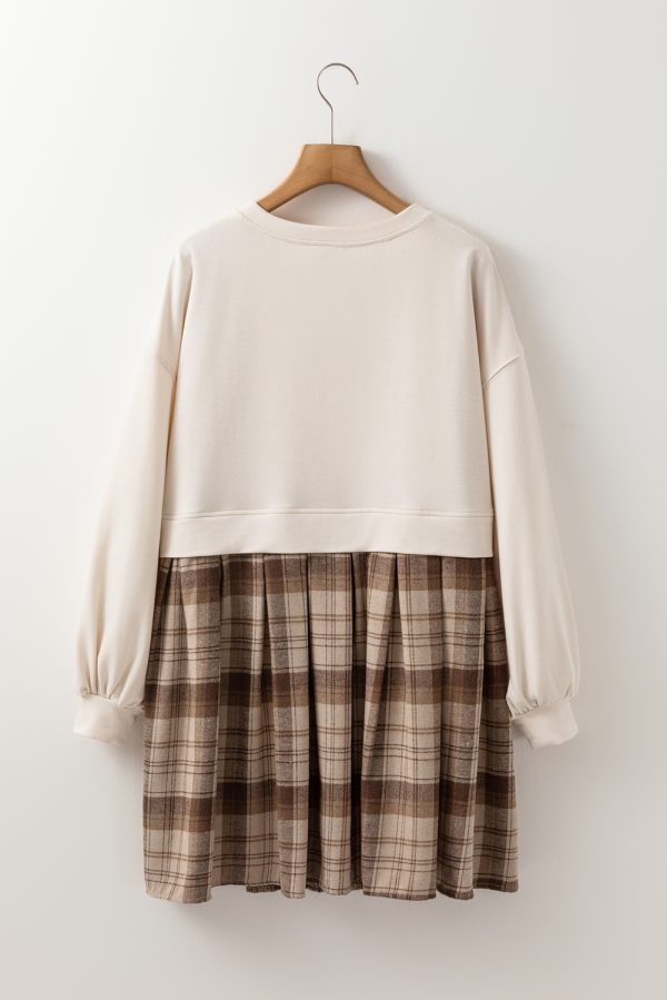 Black Plaid Patchwork High Waist Sweatshirt Mini Dress - Image 16