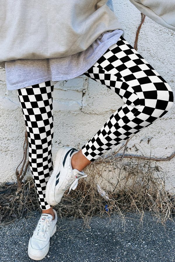 Khaki Checkered Pattern High Waist Skinny Leggings - Image 9