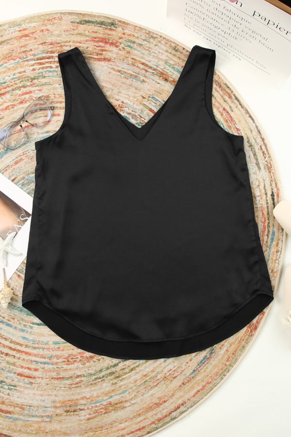 Black Deep V Neck Loose Tank Top - Image 5