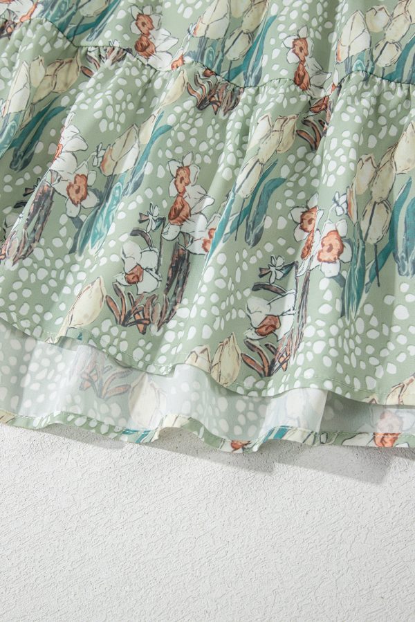 Gray Floral Knotted Strap Smocked Tiered Ruffle Mini Dress - Image 9