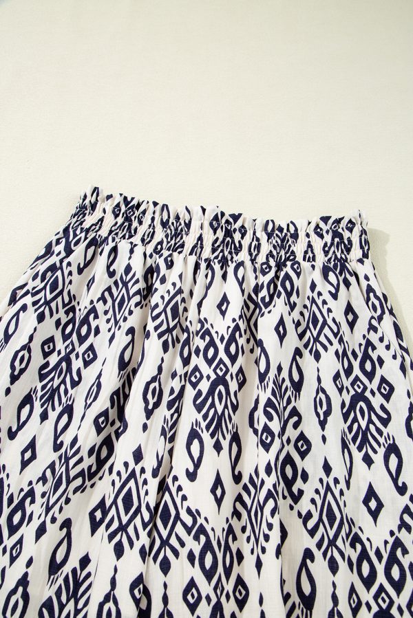 Blue Boho Pattern Print High Waist Wide Leg Loose Pants - Image 8