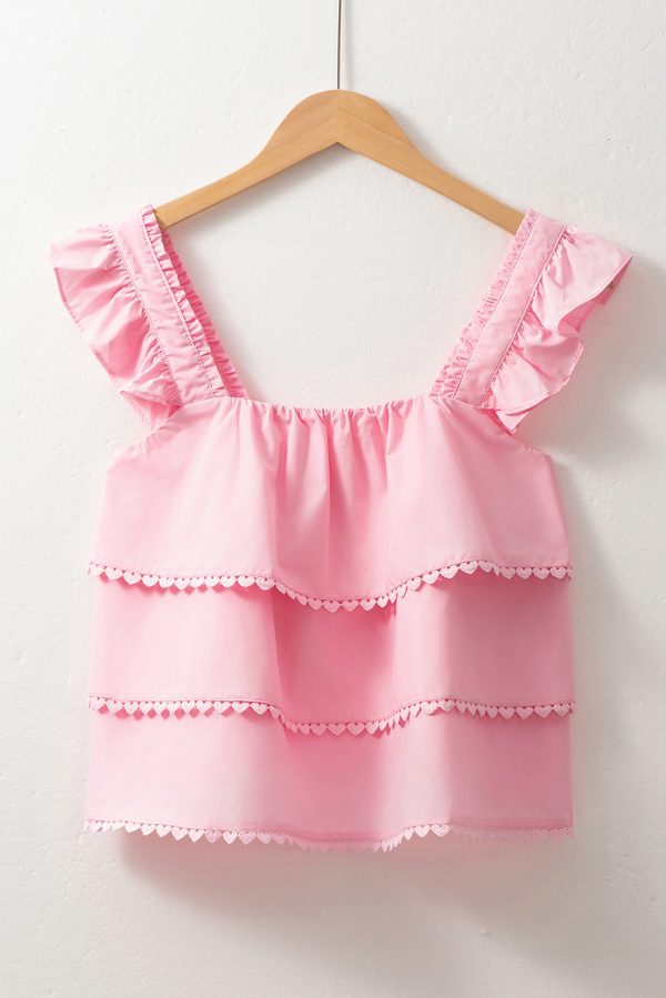 Pink Tiered Heart Trim Square Neck Flutter Top - Image 3