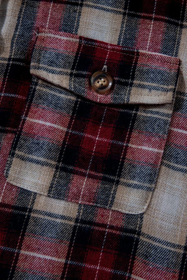 Red Plaid Print Chest Pocket Buttoned Hooded Shacket - Image 7