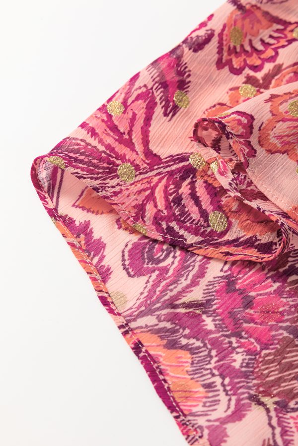 Red Floral Print Ruffled Puff Short Sleeve Blouse - Image 10