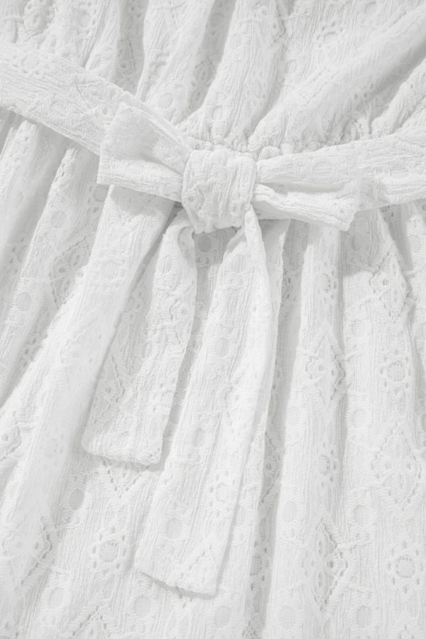White Lace Sleeveless Knot Hollow Out Back Tied Waist Mini Dress - Image 9