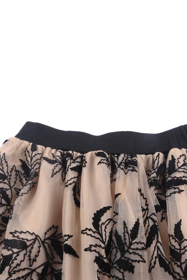 Peach Blossom Floral Leaves Embroidered High Waist Maxi Skirt - Image 10